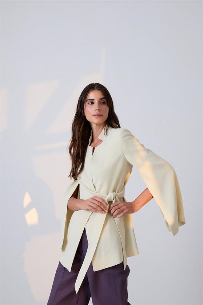 Setre Kol Detaylı Belde Bağlama Detaylı Ceket Açık Yeşil Wholesale Clothing 6