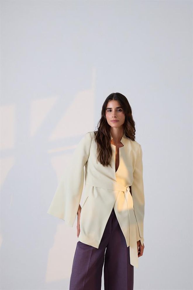 Setre Kol Detaylı Belde Bağlama Detaylı Ceket Açık Yeşil Wholesale Clothing 8