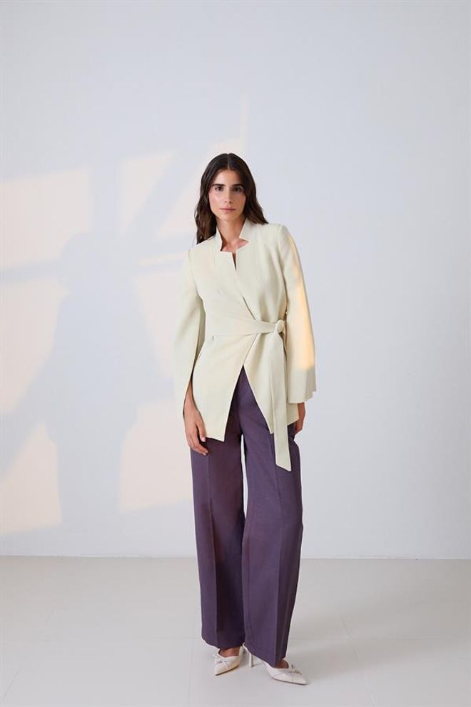 Setre Kol Detaylı Belde Bağlama Detaylı Ceket Açık Yeşil Wholesale Clothing 9