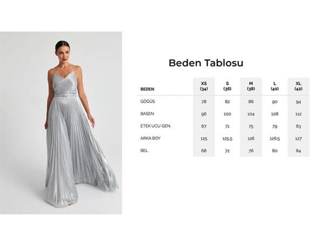 Setre Belt And Pile Detail V Neck Long Evening Dress Silver Wholesale Clothing Wedding