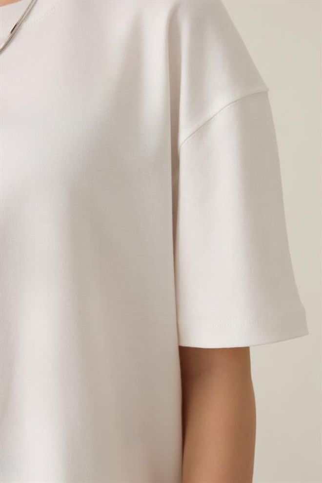 Setre Cotton Crew Neck Basic Short Sleeve T shirt Ecru Wholesale Clothing Spring