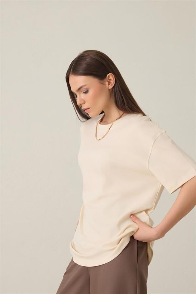 Setre Cotton Crew Neck Basic Short Sleeve T shirt Cream Wholesale Clothing 5