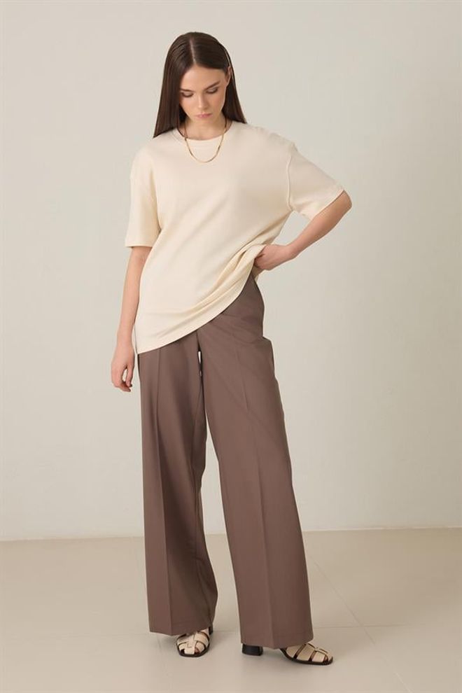 Setre Cotton Crew Neck Basic Short Sleeve T shirt Cream Wholesale Clothing Cotton