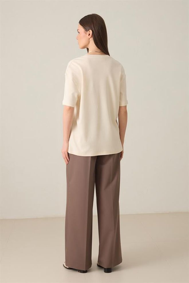 Setre Cotton Crew Neck Basic Short Sleeve T shirt Cream Wholesale Clothing 4