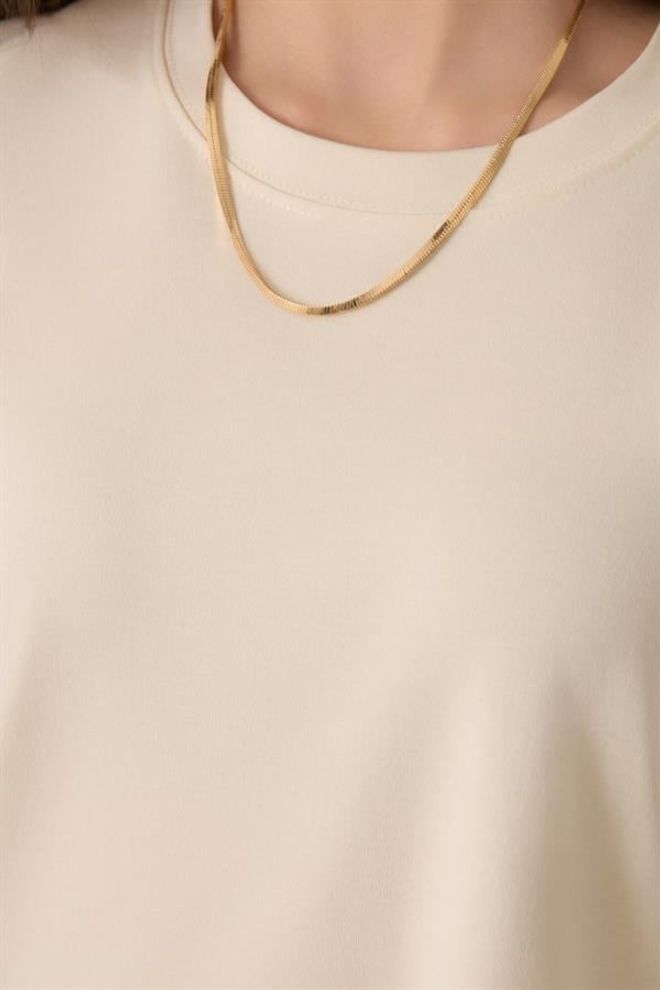 Setre Cotton Crew Neck Basic Short Sleeve T shirt Cream Wholesale Clothing Spring