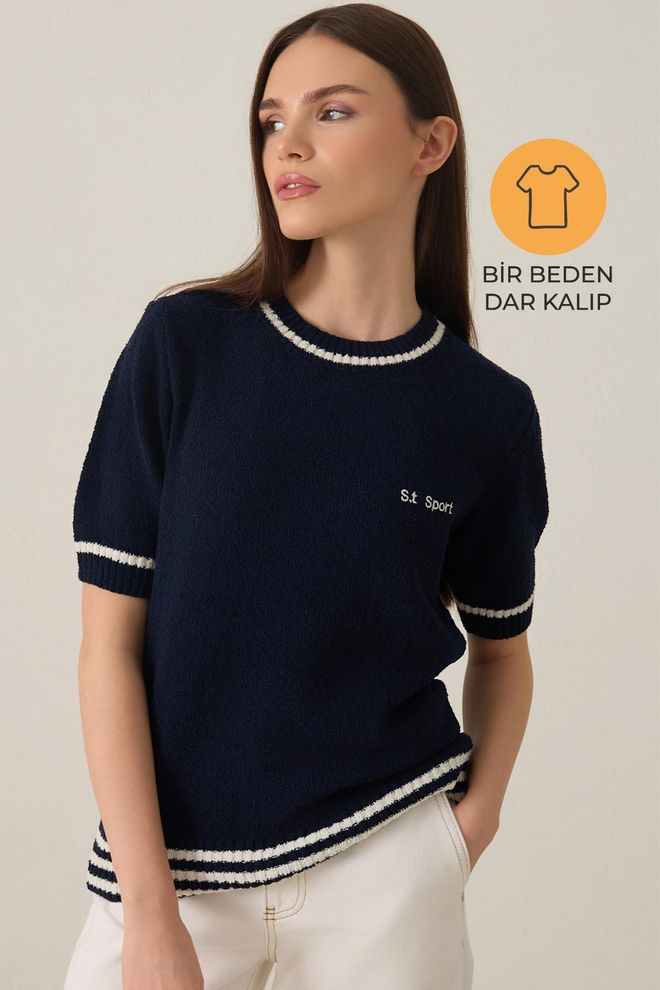 Setre Navy Blue Slim Fit Sport Casual Blouse Wholesale Clothing Casual