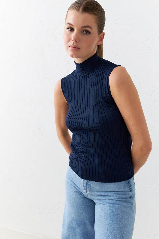 Setre Maglieria Con Maniche A Collo Alto Blu Navy Abbigliamento all'ingrosso Casuale
