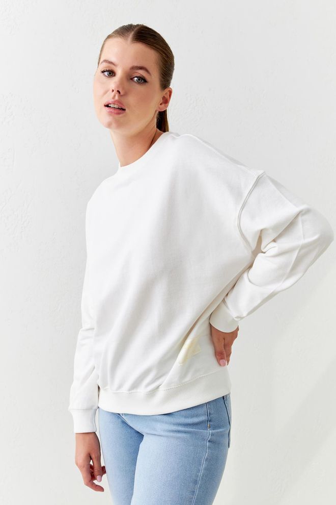 Setre Crew Neck Mini Print Λεπτομερής Μακρυμάνικο Ιδρώτα Εκρού Χονδρικό εμπόριο ενδυμάτων Casual