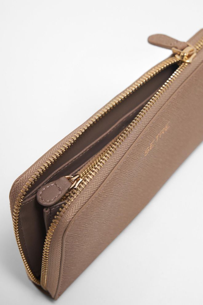 Setre Patterned Zippered Clutch Bag Dark Beige Wholesale Clothing 1