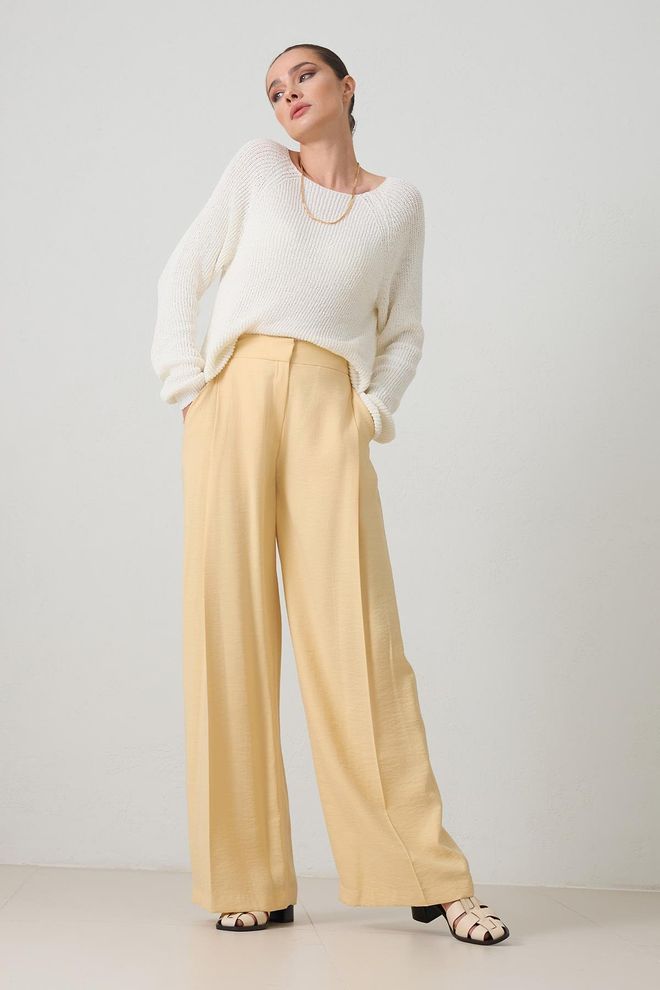 Setre Beige Palazzo Broek Groothandel Kleding Casual