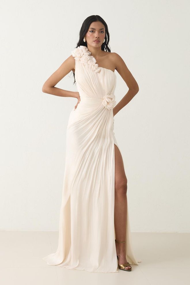 Setre Beige Elegant Sleeveless One Shoulder Dress Wholesale Clothing Sexy