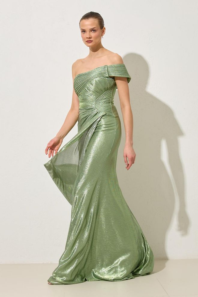 Setre Elegant Green Sheath Dress With Off Shoulder Neck Wholesale Clothing Formal