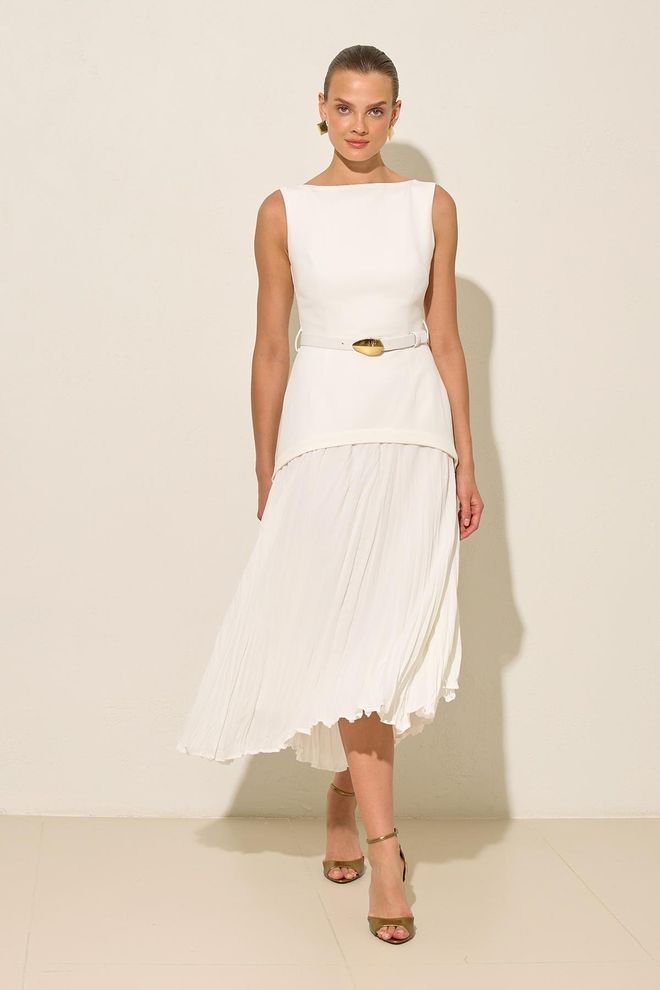 Setre Witte Elegante Fit And Flare Jurk Groothandel Kleding Formeel