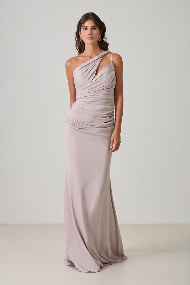 Setre Elegant Beige Sheath Dress With One Shoulder Neck Wholesale Clothing Sexy