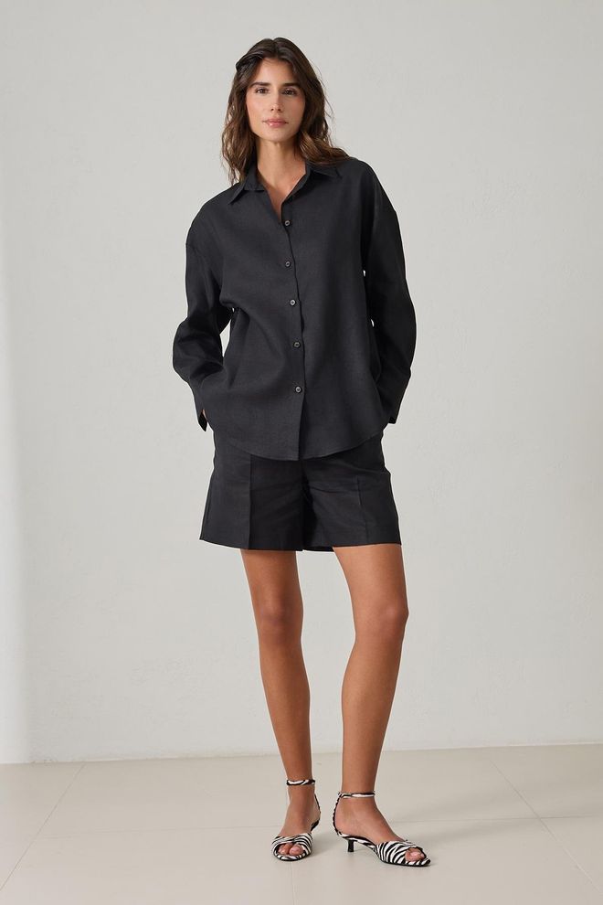Setre Schwarzes Oversized Casual Hemd Großhandelskleidung Lässig