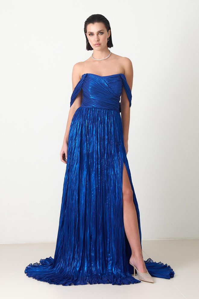 Setre Elegant Blue Slip Dress With Flutter Sleeves Wholesale Clothing Formal