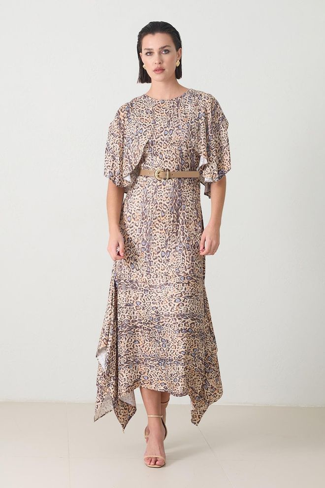 Setre Beige Formele A lijn Jurk Met Dierenprint Groothandel Kleding Sexy