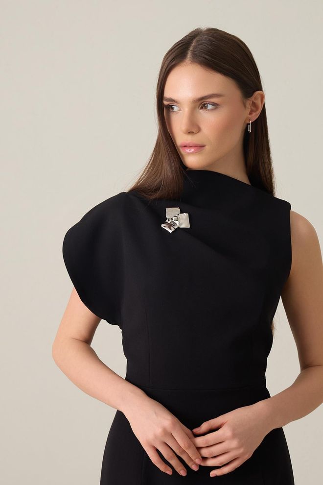 Setre Elegant Black Sheath Dress With Cape Sleeves Wholesale Clothing Work