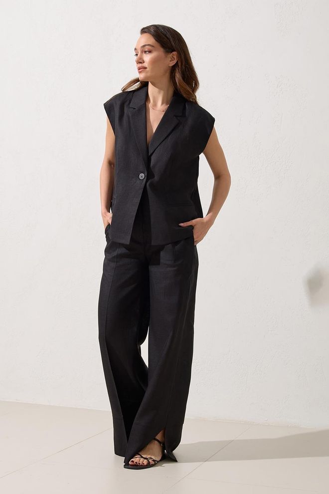 Setre Traje Negro Formal Elegante Con Pantalones Palazzo De Pierna Ancha Ropa al por mayor Formal