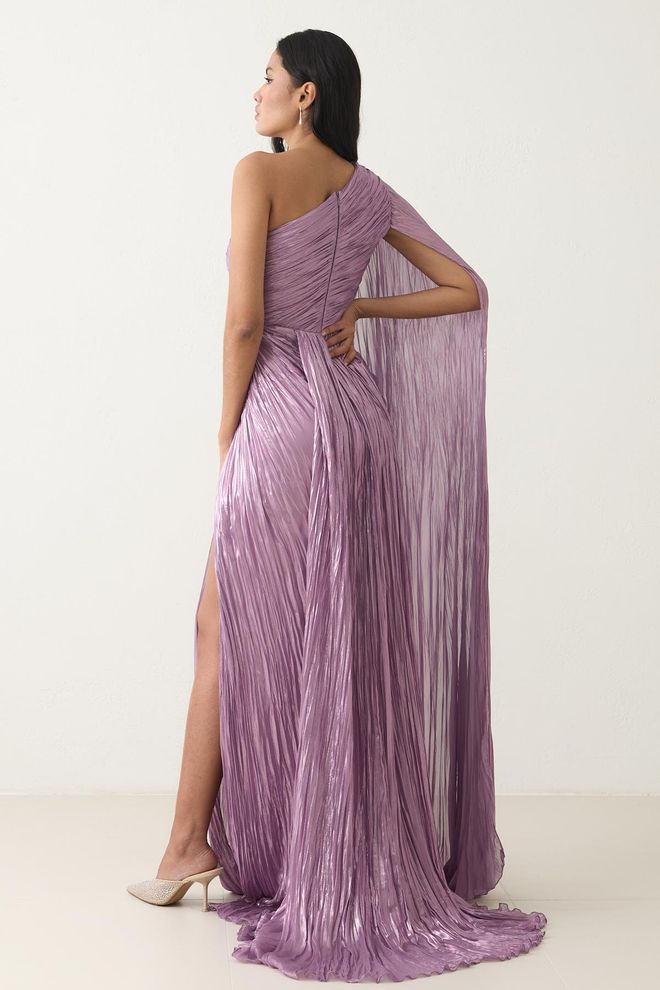 Setre Elegant Purple Dress With One Shoulder Neck Wholesale Clothing Glam