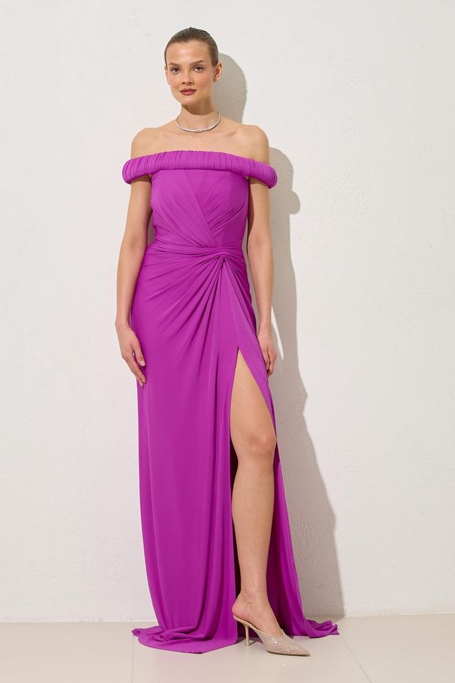 Setre Fuchsia Glam Elegant Dress With Slit Wholesale Clothing Sexy
