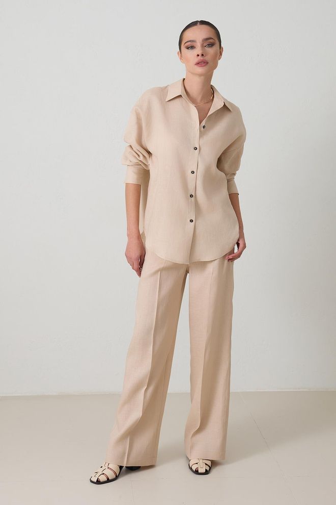 Setre Beige Lässiges Elegantes Hemd Mit Gekerbtem Hals Großhandelskleidung Lässig
