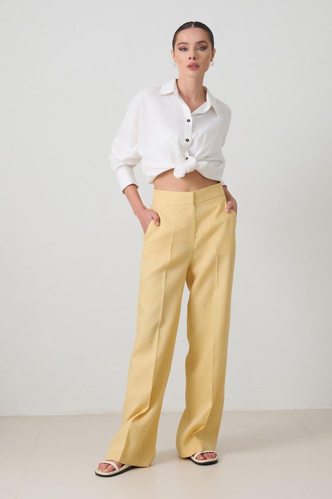 Setre Gele Palazzo Broek Met Hoge Taille En Wijde Pijpen Groothandel Kleding Casual