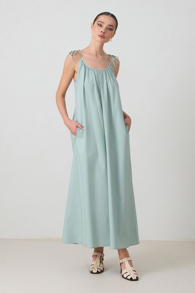 Setre Blauwe Casual Boho Slip Maxi Jurk Met Kapmouwen Groothandel Kleding Bescheiden
