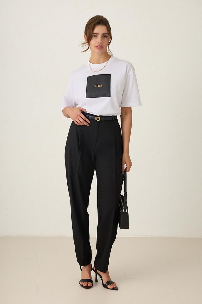 Setre Pantaloni Negri Conici/Morcov Cu Talie Înaltă Îmbrăcăminte cu ridicata Casual