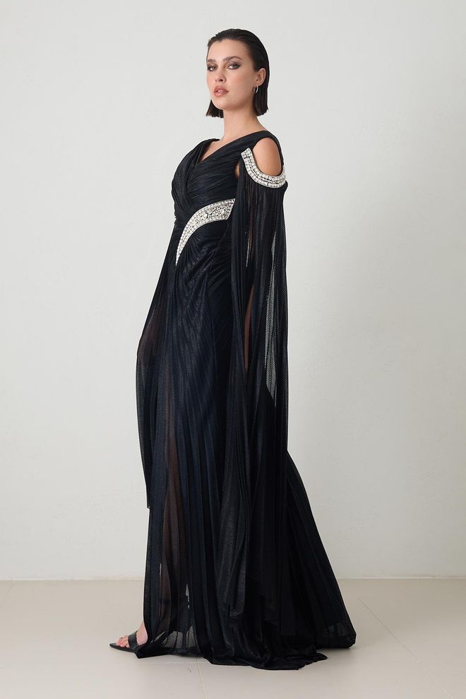 Setre Elegant Black Sheath Dress With V Neck And Long Sleeves Wholesale Clothing 1