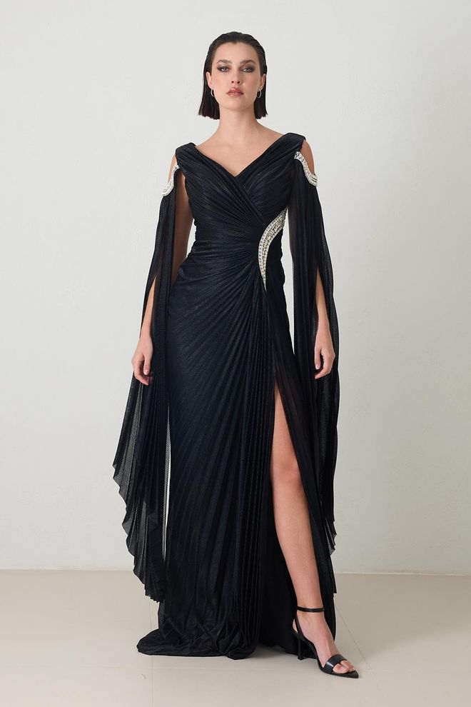 Setre Elegant Black Sheath Dress With V Neck And Long Sleeves Wholesale Clothing Sexy