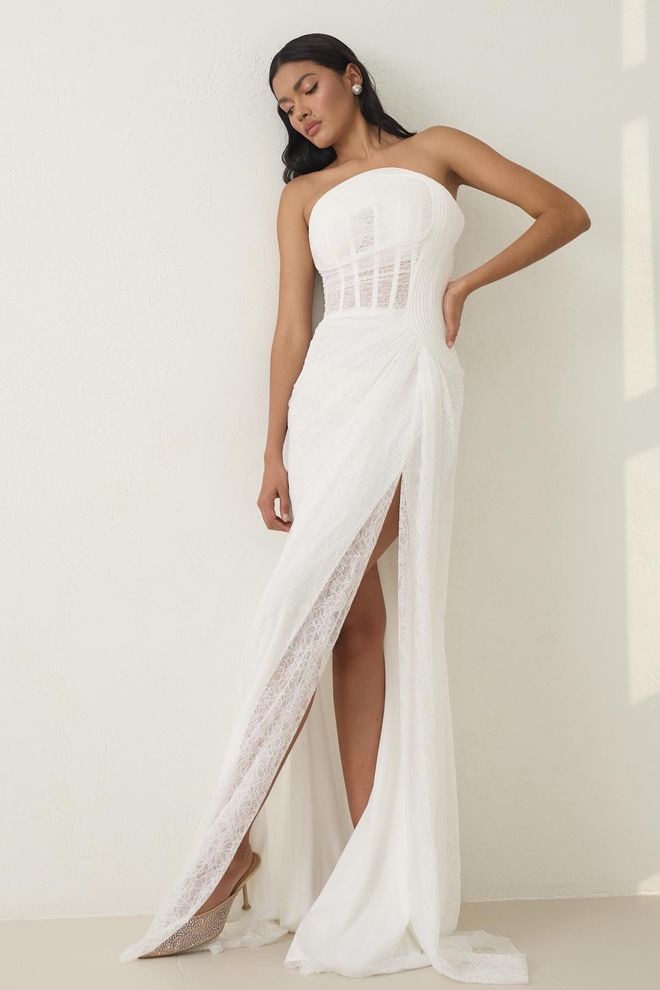 Setre Elegante Witte Strapless Bodycon Jurk Groothandel Kleding Vintage