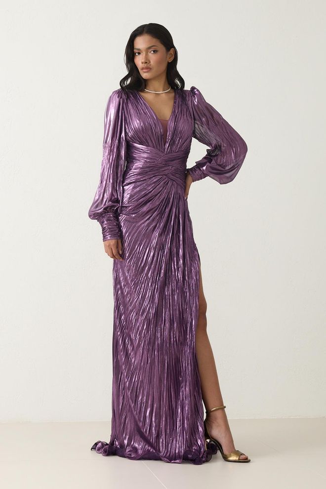 Setre Elegant Purple Dress With Ballon Sleeves And Slit Wholesale Clothing 1