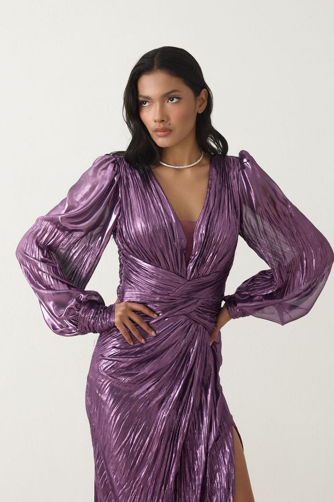 Setre Elegant Purple Dress With Ballon Sleeves And Slit Wholesale Clothing Cocktail
