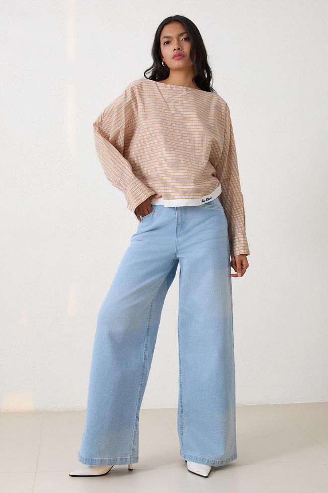 Setre Camicetta Beige Con Vestibilità Oversize E Motivo A Righe Abbigliamento all'ingrosso Casuale