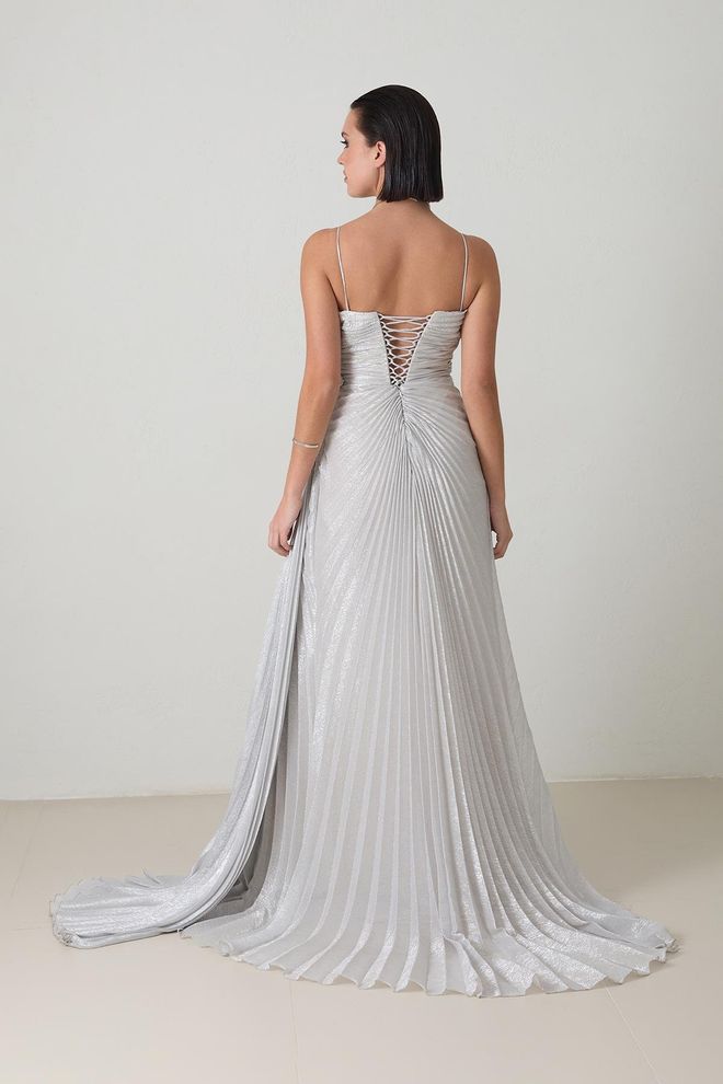 Setre Silver Elegant Glam Formal Sexy Wrap Dress Wholesale Clothing Formal