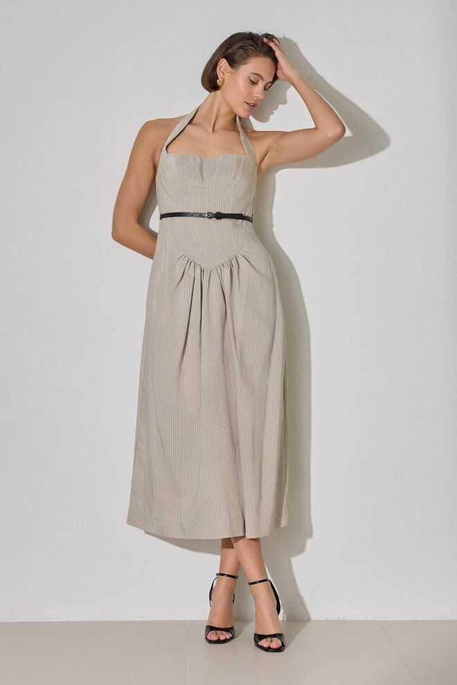 Setre Beige A Line Casual Elegant Striped Dress Wholesale Clothing Casual