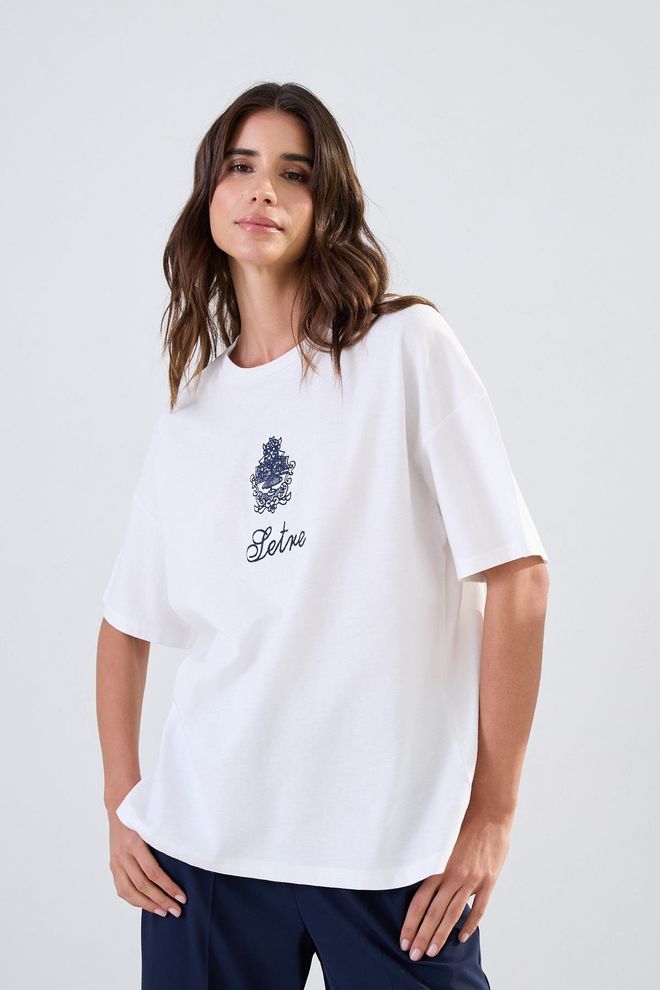 Setre Ασπρο T shirt Με Εκτύπωση Γραμμάτων Και Oversize Γραμμή Χονδρικό εμπόριο ενδυμάτων Casual