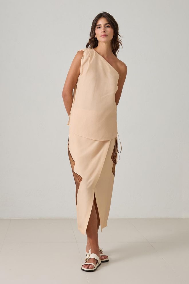Setre Beige Elegante Blouse Met Één Schouder Hals Groothandel Kleding Casual