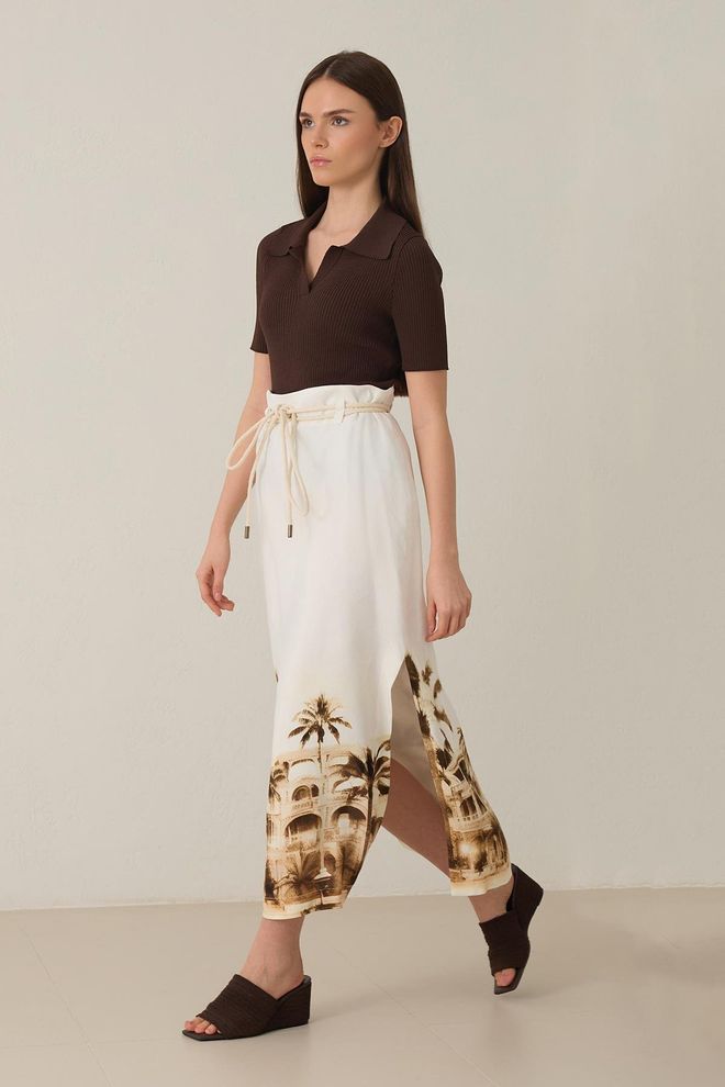 Setre Witte Wrap Midi Rok Met Hoge Taille En Striksluiting Groothandel Kleding Casual