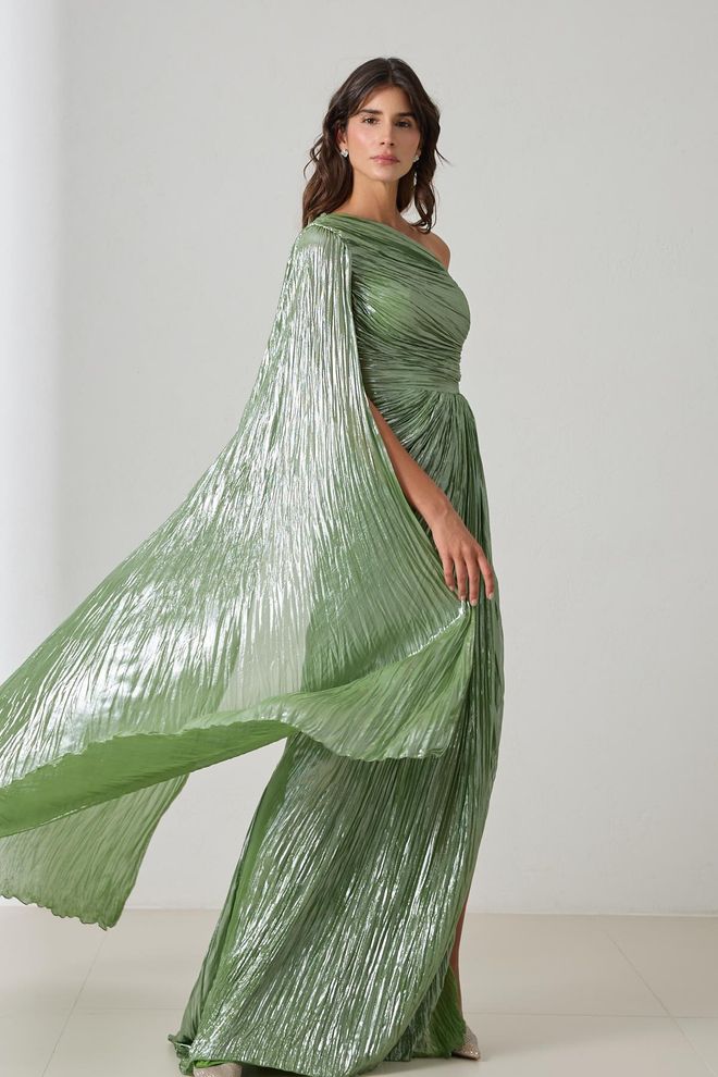 Setre Elegant Green Fit And Flare Dress With One Shoulder Neck Wholesale Clothing Formal