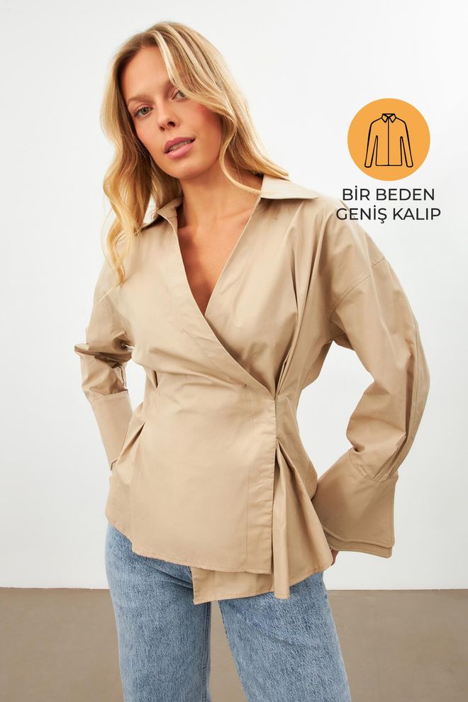 Setre Бежова Небрежен Елегантен Официален Риза Дрехи на едро Небрежен