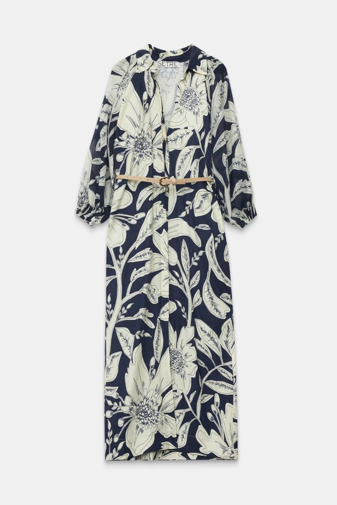 Setre Granatowa Elegancka Kwiecista Maxi Sukienka Koszulowa Hurtowa sprzedaż odzieży Casual