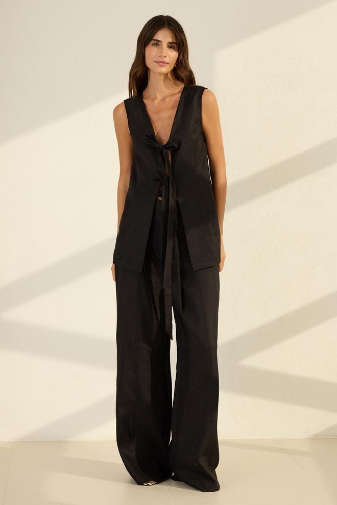 Setre Costum Elegant Fără Mâneci Palazzo Negru Îmbrăcăminte cu ridicata Casual