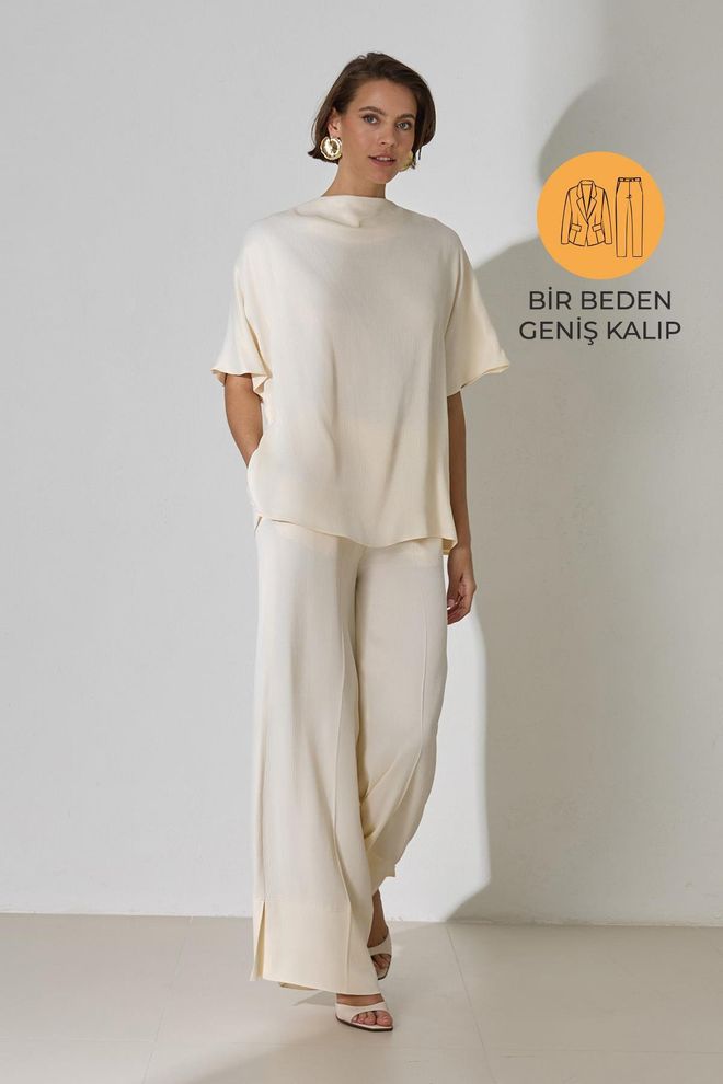 Setre Costum Bej Croială Supradimensionată Palazzo Cu Buzunar Oblic Îmbrăcăminte cu ridicata Casual