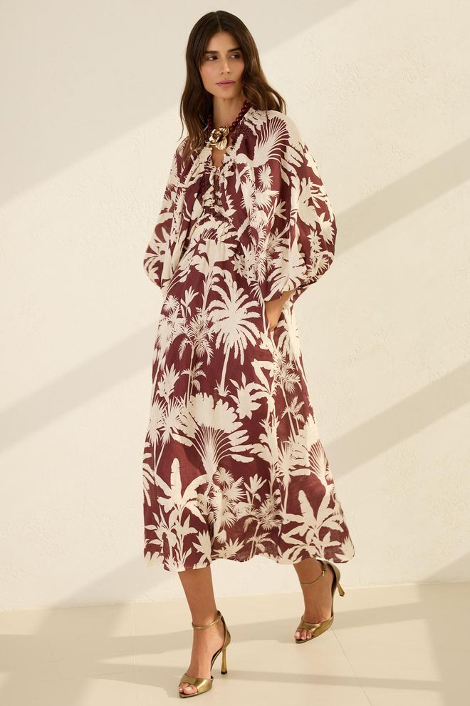 Setre Bordeauxrood Boho A lijn Midi Jurk Met V hals Groothandel Kleding Bescheiden