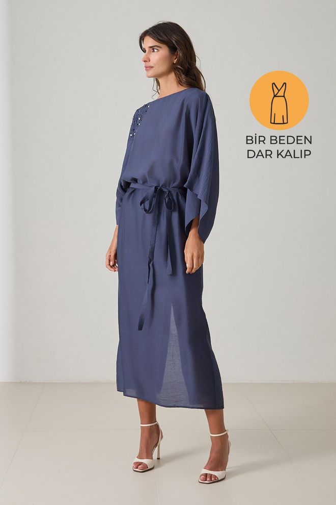 Setre Морскосиньо Рокля – Елегантен Пайетен Кафтан Миди Дрехи на едро Скромна мода