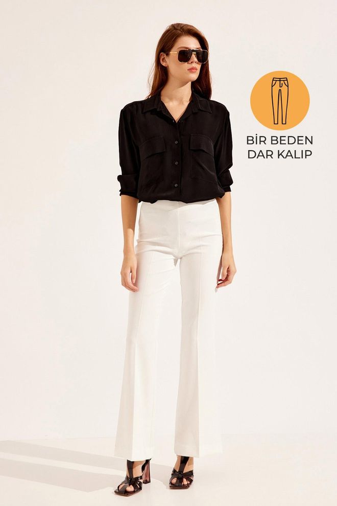 Setre Witte Elegante Bootcut Broek Met Hoge Taille Groothandel Kleding Casual