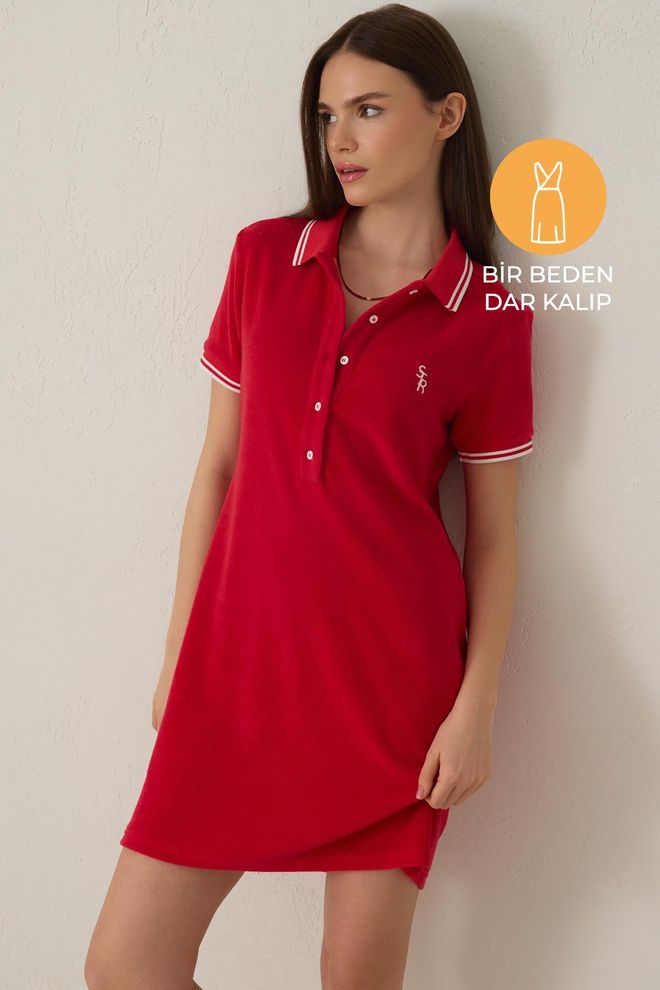 Setre Rochie Mini Shift Roșie Cu Guler Polo Și Mâneci Scurte Îmbrăcăminte cu ridicata Casual