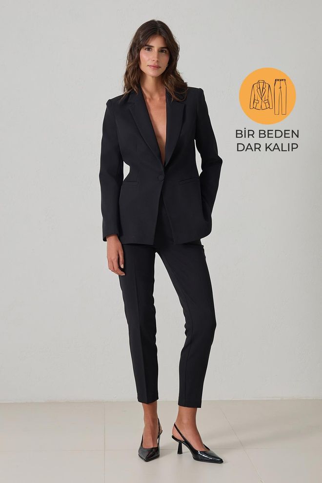 Setre Costum Elegant Negru Croială Cambrată Îmbrăcăminte cu ridicata Formal